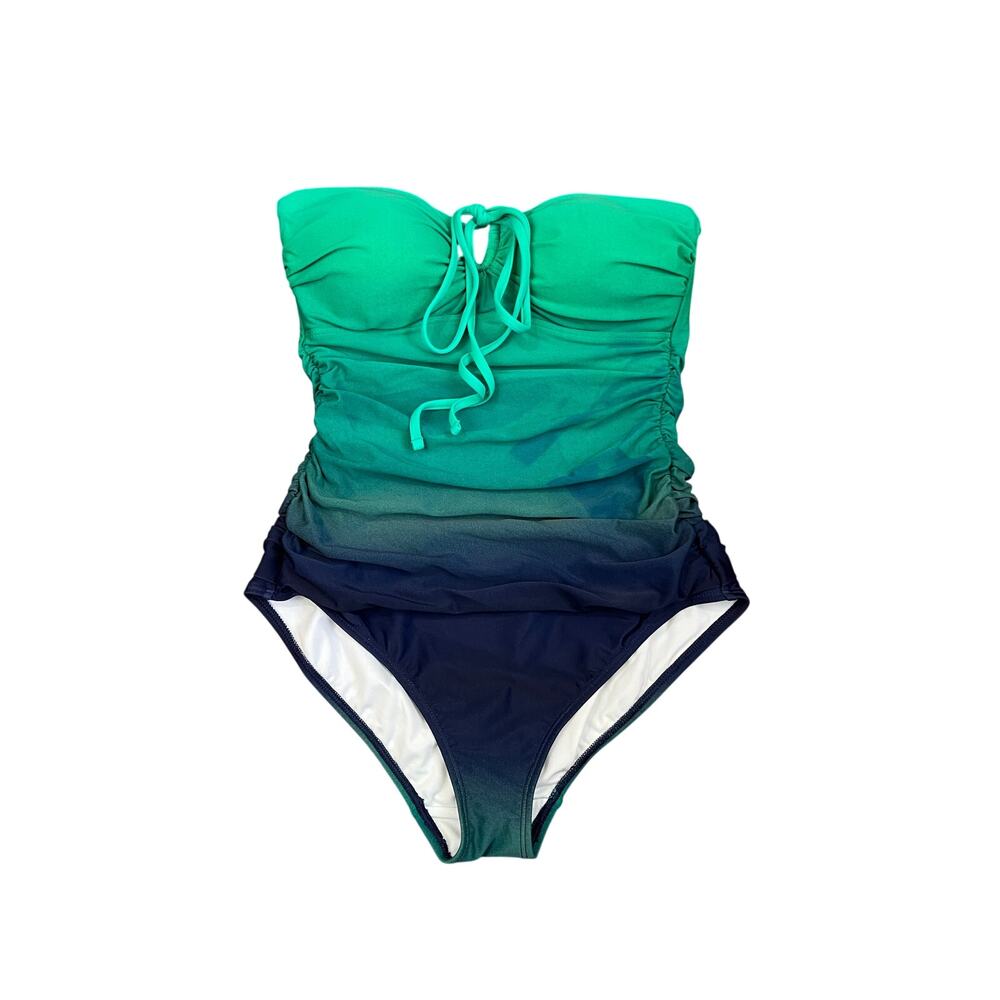 Lauren Ralph Lauren Ruched Bandeau Halter Tankini Teal Blue Ombre